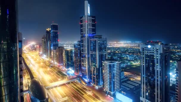 Spectaculaire Nachtelijke Skyline Van Dubai Vae Top Uitzicht Business Bay — Stockvideo