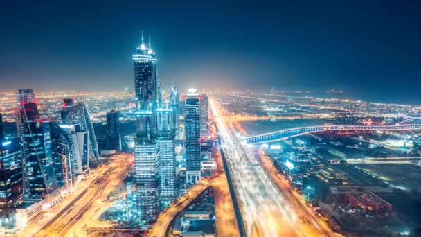 Мальовничий Вид Повітря Центрі Дубая Хмарочосами Магістралями Проміжок Часу — стокове відео