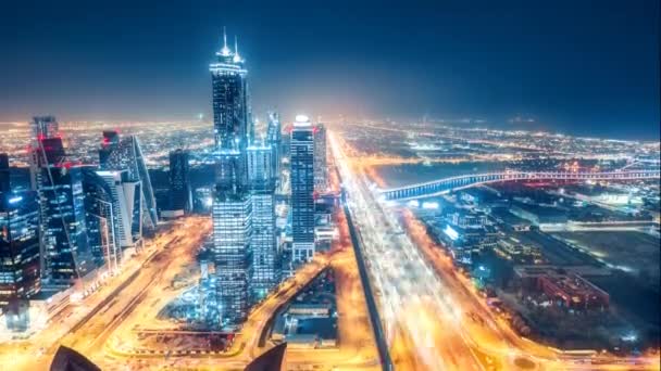 Vista Aérea Panorámica Los Rascacielos Autopistas Del Centro Dubái Lapso — Vídeos de Stock