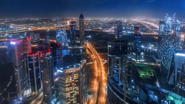 Vista Aérea Panorámica Los Rascacielos Autopistas Del Centro Dubái Lapso — Vídeos de Stock