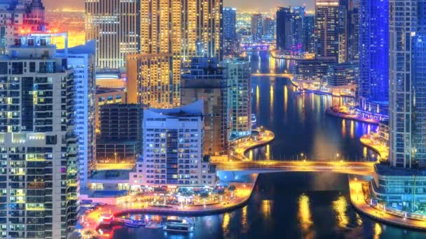 Lindos Skyline Dubai Marina Noite Intervalo Tempo — Vídeo de Stock