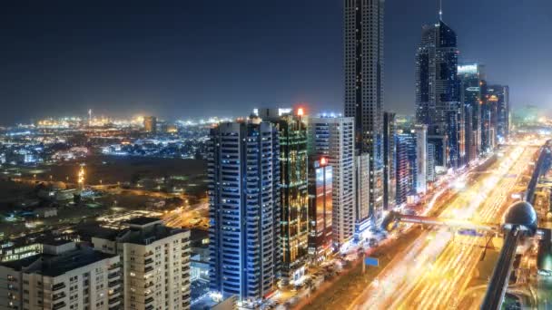 Scenic Aerial View Downtown Dubai Skyscrapers Highways Time Lapse — Stock Video