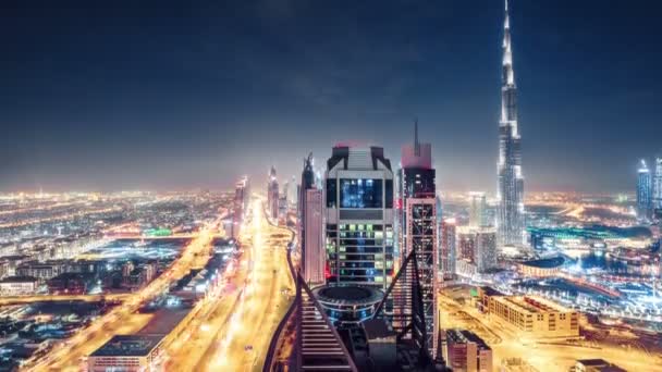 Malerische Luftaufnahme Der Innenstadt Dubais Wolkenkratzer Und Autobahnen Zeitraffer — Stockvideo