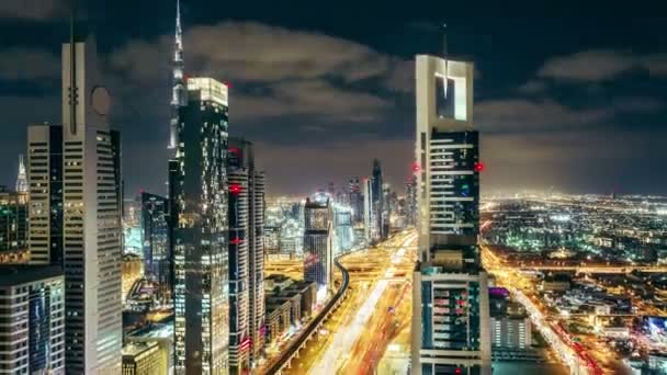 Spektakuläre Nächtliche Skyline Der Innenstadt Von Dubai — Stockvideo