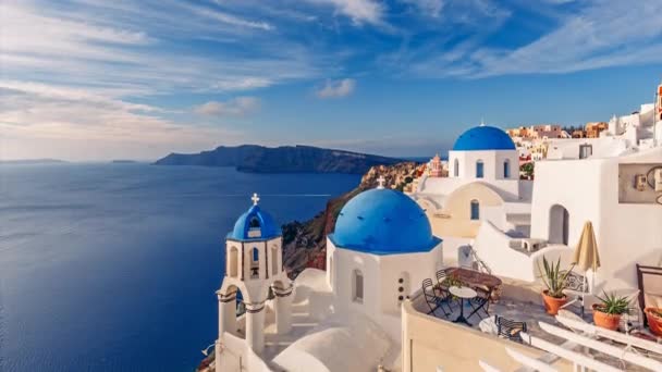 Kostely Oia Ostrov Santoríni Řecku Slunečného Dne — Stock video