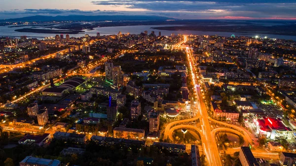 Khabarovsk street Leningrad, road junction, top view. taken by drone. — Stock Photo, Image