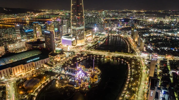 Vista nocturna de Seúl, horizonte de Seúl, Corea del Sur . — Foto de Stock