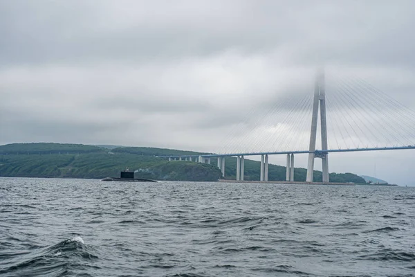 Una Línea Modernos Cruceros Submarinos Militares Rusos Fila Flota Del — Foto de Stock