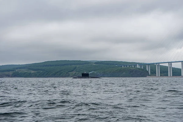 Una Línea Modernos Cruceros Submarinos Militares Rusos Fila Flota Del — Foto de Stock