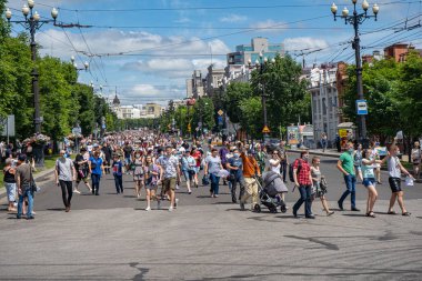 KHABAROVSK, RUSSIA - 11 Temmuz 2020: Furgal Sergey Ivanovich. Khabarovsk bölgesinin valisini desteklemek için grev.