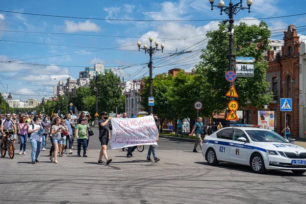 KHABAROVSK, RUSSIA - 11 червня 2020: Furgal Sergey Ivanovich. Пікет на підтримку губернатора Хабаровської території. — стокове фото
