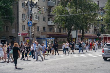 KHABAROVSK, RUSSIA - 11 Temmuz 2020: Furgal Sergey Ivanovich. Khabarovsk bölgesinin valisini desteklemek için grev.