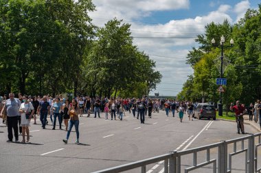 KHABAROVSK, RUSSIA - 11 Temmuz 2020: Furgal Sergey Ivanovich. Khabarovsk bölgesinin valisini desteklemek için grev.