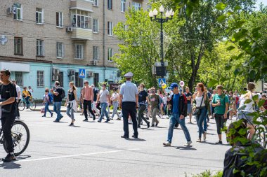 KHABAROVSK, RUSSIA - 11 Temmuz 2020: Furgal Sergey Ivanovich. Khabarovsk bölgesinin valisini desteklemek için grev.