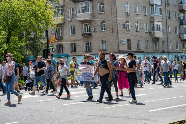 KHABAROVSK, RUSSIE - 11 juillet 2020 : Furgal Sergueï Ivanovitch. Piquet de grève à l'appui du gouverneur du territoire de Khabarovsk — Photo