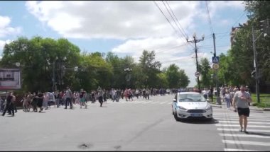 KHABAROVSK, RUSSIA - 11 Temmuz 2020: Furgal Sergey Ivanovich. Khabarovsk bölgesinin valisini desteklemek için grev.