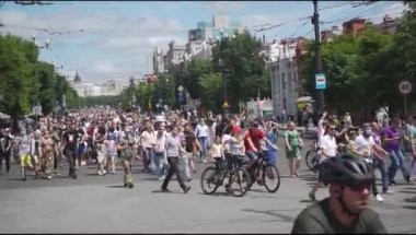 KHABAROVSK, RUSSIA - 11 Temmuz 2020: Furgal Sergey Ivanovich. Khabarovsk bölgesinin valisini desteklemek için grev.