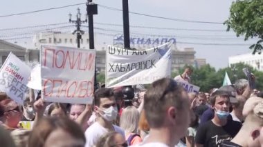 KHABAROVSK, RUSSIA - 18 Temmuz 2020: Furgal Sergey Ivanovich. Khabarovsk bölgesinin valisini desteklemek için grev.