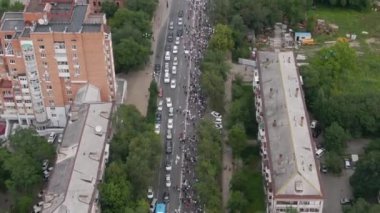 KHABAROVSK, RUSSIA - 25 Temmuz 2020: Furgal Sergey Ivanovich. Khabarovsk bölgesinin valisini desteklemek için grev. Yukarıdan görünüm