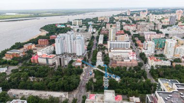 KHABAROVSK, RUSSIA - 25 Temmuz 2020: Furgal Sergey Ivanovich. Khabarovsk bölgesinin valisini desteklemek için grev. tepeden görünüm