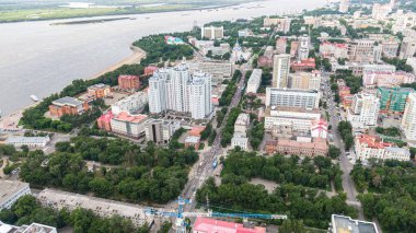 KHABAROVSK, RUSSIA - 25 Temmuz 2020: Furgal Sergey Ivanovich. Khabarovsk bölgesinin valisini desteklemek için grev. tepeden görünüm