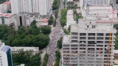 KHABAROVSK, RUSSIA - 25 Temmuz 2020: Furgal Sergey Ivanovich. Khabarovsk bölgesinin valisini desteklemek için grev. tepeden görünüm