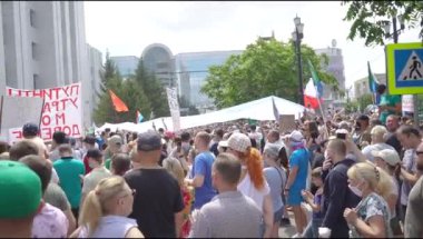 KHABAROVSK, RUSSIA - 25 Temmuz 2020: Furgal Sergey Ivanovich. Khabarovsk bölgesinin valisini desteklemek için grev. tepeden görünüm