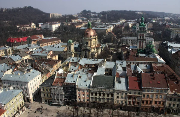 Vista Alto Ângulo Lviv Uma Capital Cultural Ucrânia Com Sua — Fotografia de Stock