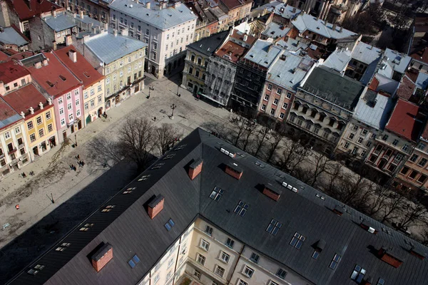 Geometría Los Tejados Lviv Vista Los Edificios Antiguos Desde Arriba — Foto de Stock