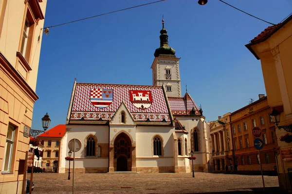 Vista Igreja São Marcos Zagreb Dia Ensolarado — Fotografia de Stock