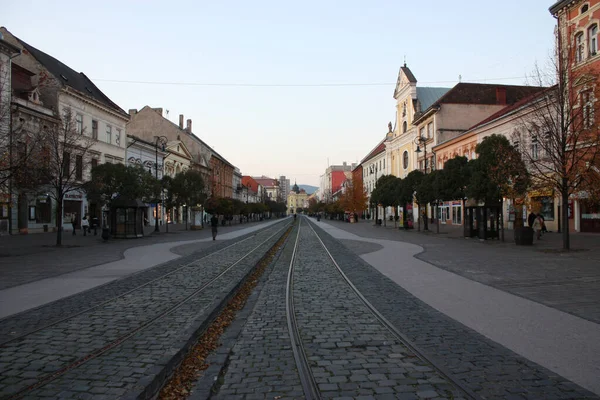 Rua Cidade Velha Kosice Eslováquia Com Trilhos Bonde — Fotografia de Stock