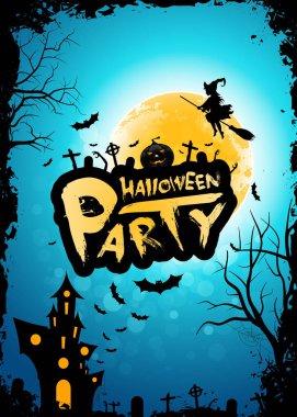 Halloween parti arka plan ay, cadı ve perili ev ile