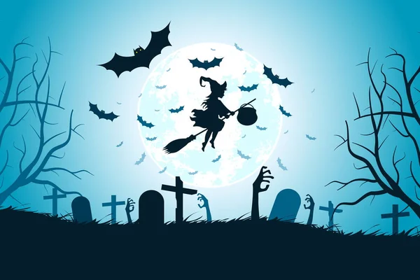 Halloween Background with Witch — Stock Vector