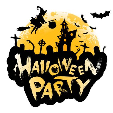 Halloween parti arka plan ay, cadı ve perili ev ile