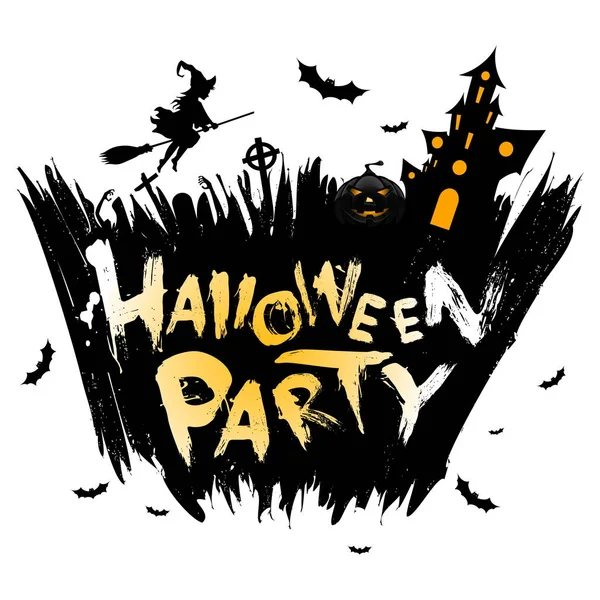 Halloween Party bakgrund med månen, häxa och spökhus — Stock vektor