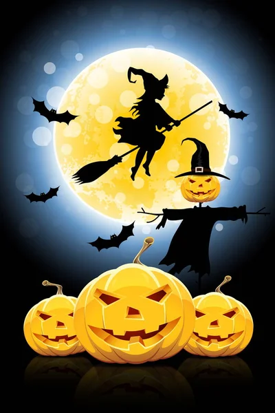 Halloween lustige Illustration mit Hexe — Stockvektor