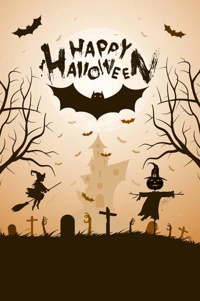 Fondo divertido de Halloween con murciélago y casa embrujada . — Archivo Imágenes Vectoriales