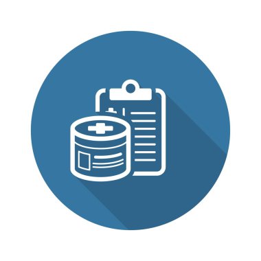 İlaç ve tıbbi hizmetler düz simgesi tasarım. Pano uyuşturucu şişe ile. Sağlık Hizmetleri