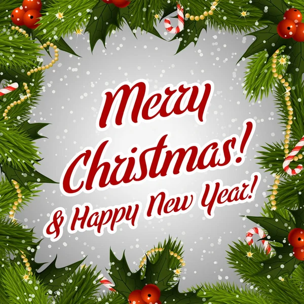 Merry Christmas Greeting Card Urządzone Fir Tree Kadrowania — Wektor stockowy