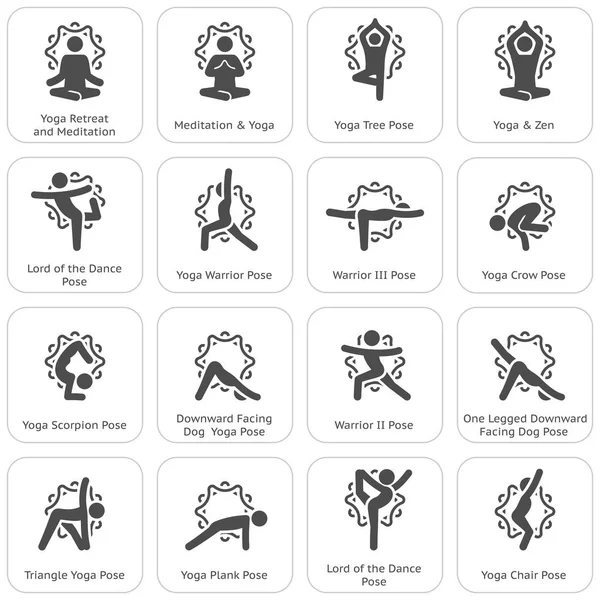 Set de iconos de Yoga Fitness y Meditación. Diseño plano Ilustración aislada . — Archivo Imágenes Vectoriales