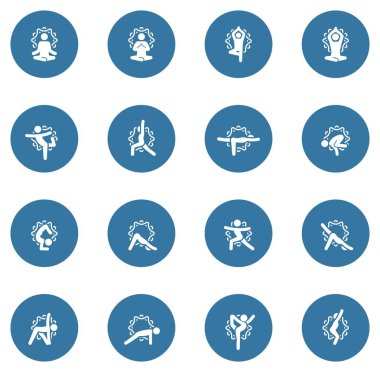 Yoga Fitness ve meditasyon Icon Set. Düz illüstrasyon izole.