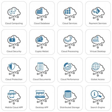 Cloud Computing basit set Ilgili vektör çizgi simgeleri