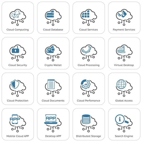 Conjunto simple de iconos de línea vectorial relacionados con la computación en nube — Archivo Imágenes Vectoriales