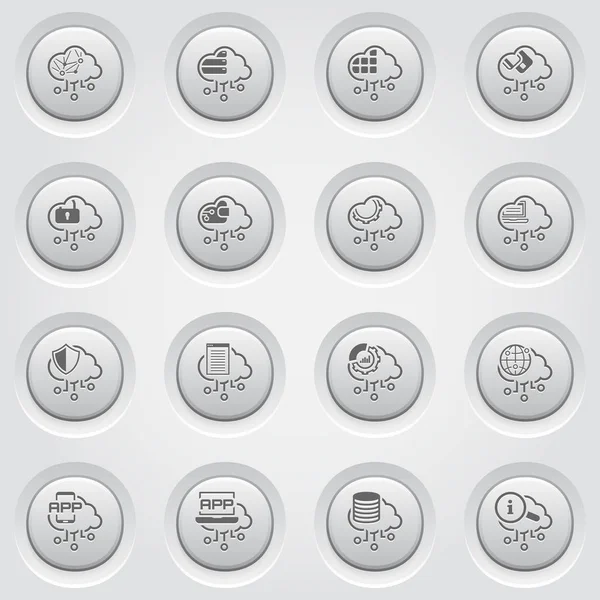 Ensemble simple d'icônes de bouton vectoriel liées à l'informatique en nuage — Image vectorielle