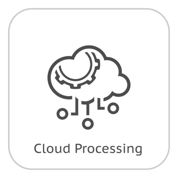 Simple Cloud Processing Vector Line Icon Gear Symbol — Stock Vector