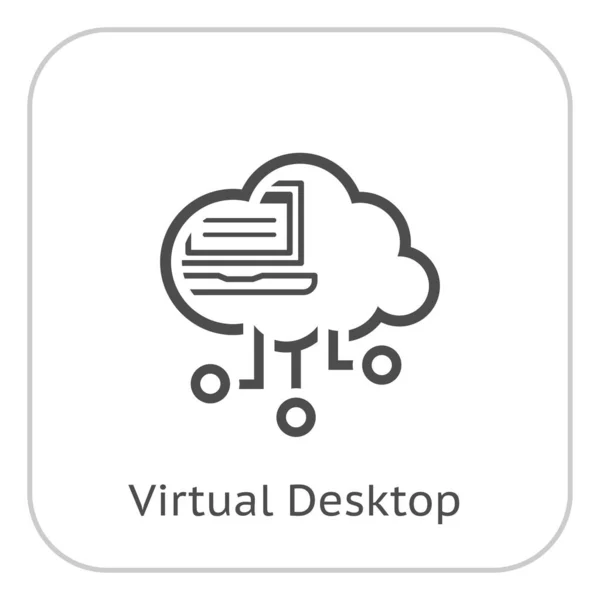 Enkel Virtuell Skrivbords Vektor Linje Ikon Med Öppen Laptop — Stock vektor