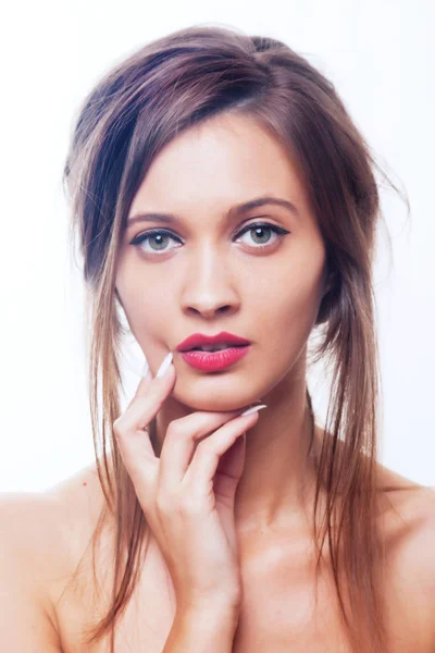 Hermosa chica morena sobre fondo blanco — Foto de Stock