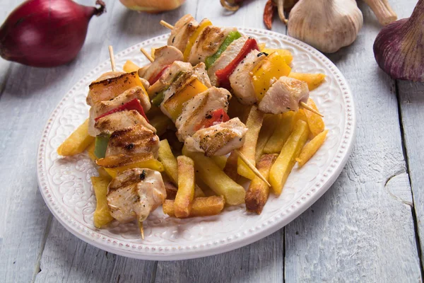Grilled chicken meat on skewer — Stock Photo, Image
