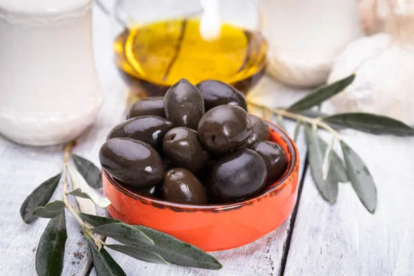 Pickled olives ready to eat, healthy food used in mediterranean cuisines