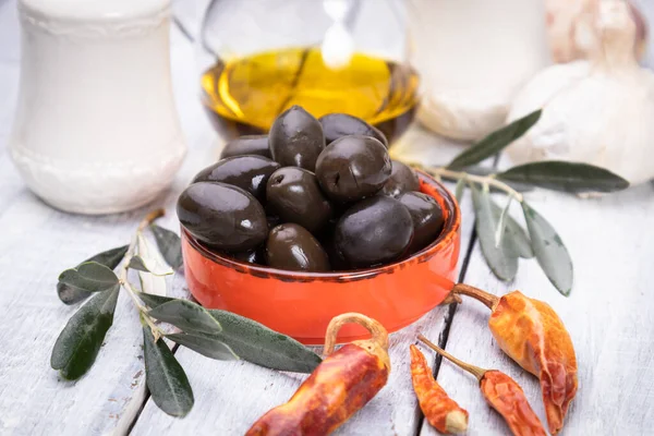 Aceitunas Escabeche Listas Para Comer Alimentos Saludables Utilizados Cocinas Mediterráneas — Foto de Stock